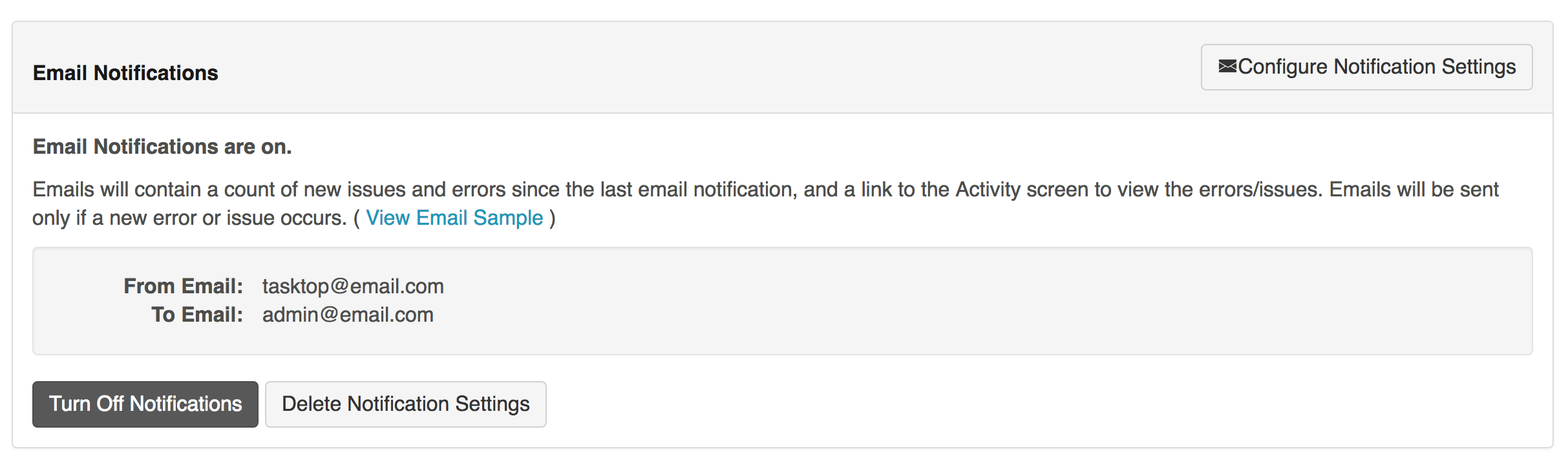 Update Email Notification Settings from Notifications Screen