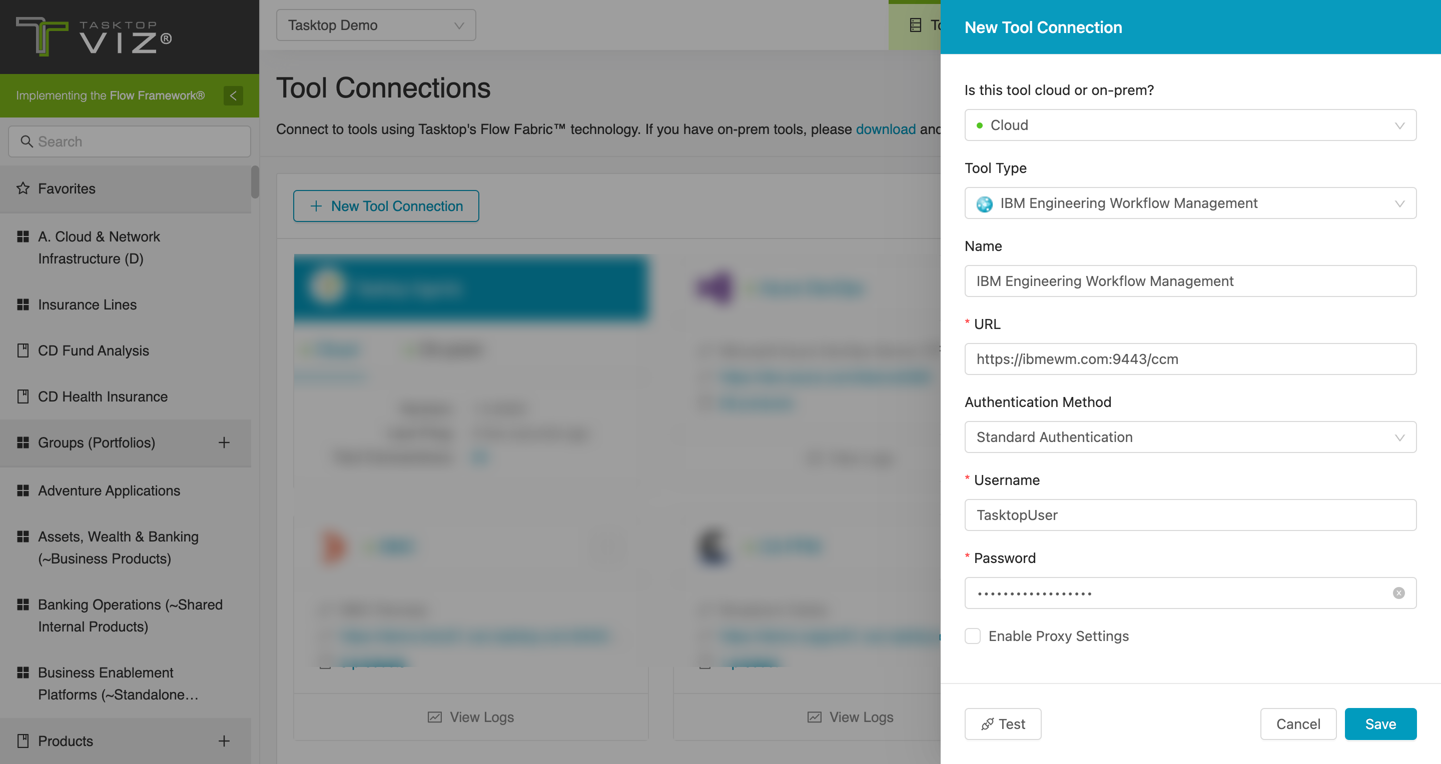 IBM Engineering Workflow Management Tool Connection Screen - Standard Authentication