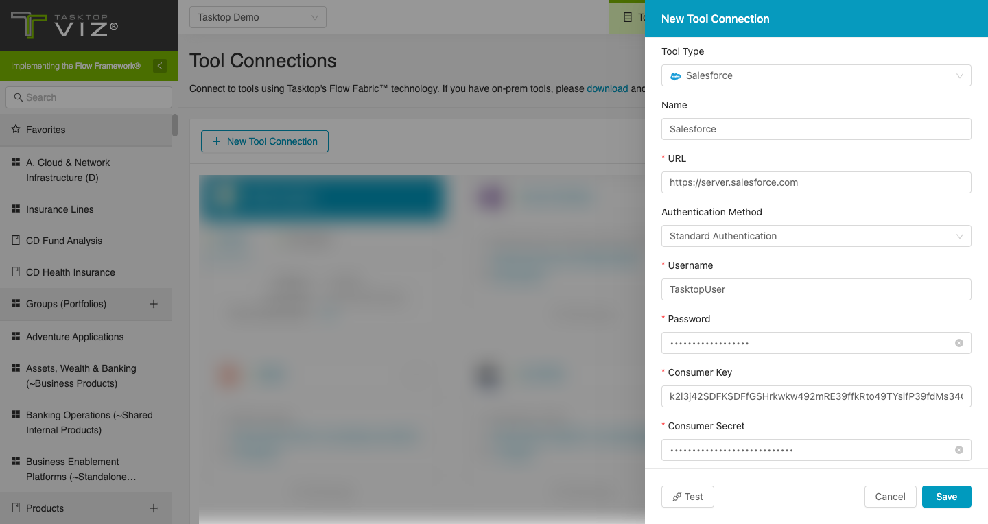 Salesforce Tool Connection Screen
