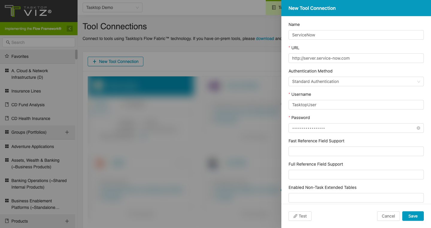 ServiceNow Tool Connection Screen